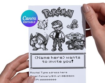 Gamer Monster Retro Invitation | Editable Pixel Art Party Template | 90s Handheld Game Theme | Digital Printable Invite for Kids & Adults