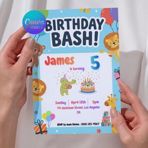 Wild One Jungle Birthday Invitation | Animal Party Invite | Digital Printable Template | Safari Theme Kids Birthday | Kindergarten Party