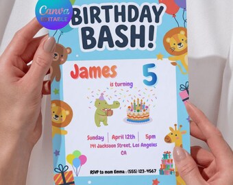 Wild One Jungle Birthday Invitation | Animal Party Invite | Digital Printable Template | Safari Theme Kids Birthday | Kindergarten Party