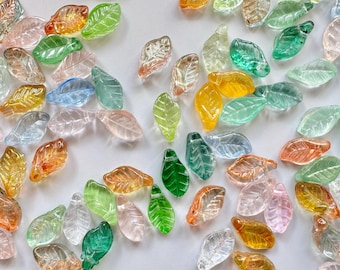 Mixed Color Glass Leaf Beads 12mm, Transparent Leaf Glass Beads, Nature Leaf Beads for Jewelry Making, Bracelet Necklace DIY Supplies