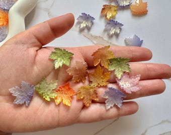 20mm Glass Maple Leaf Beads, Aurora Leaf Charms, Translucent Fall Leaves, Fairy Garden Jewelry Making Supplies, Mixed Pastel Colours