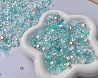 50g Mixed Bead Mix, Icy Blue Green Beads, Glass Pearl Seed Beads, Crystal Bead Soup, Jewelry Making DIY, Bracelet Necklace—Icy Glow Mix