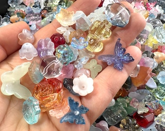 50g Random Glass Beads Mix, Colorful Flower and Shape Assortment, Everyday DIY Jewelry Making Supplies