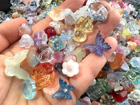 50g Random Glass Beads Mix, Colorful Flower and Shape Assortment, Everyday DIY Jewelry Making Supplies
