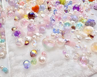 50g Dreamy Mermaid Bead Soup Mix, Iridescent Aurora, Glow in the Dark Beads, Handmade Resin, Crackle Confetti, Pastel Jewelry Supplies