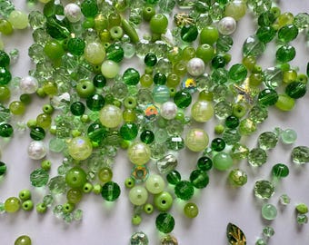 Green Crystal Glass Bead Mix, Faceted Round Tube Beads, Jewelry Making Supplies