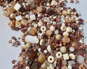 50g Natural Stone Bead Mix, Earth Tone Beads, Boho Bead Soup, Agate Shell Wood Lava, Jewelry Making, DIY Bracelet Necklace—Earth Blend Mix