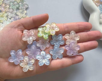 Contas de vidro grandes em formato de flor, 21,8 mm, em tons pastel, com 5 pétalas. Contas transparentes em cores sortidas para brincos e colares DIY.