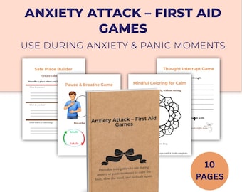 Juegos de primeros auxilios para ataques de ansiedad / Alivio del pánico imprimible / Calma instantánea en PDF / Autocuidado para la ansiedad