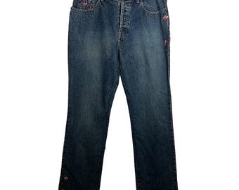 Gap Vintage 1999 Bootcut Jeans in Medium Wash, Floral Embroidered, 90s Y2K, NWT