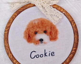 Custom Needle Felted Dog Portrait Embroidery Hoop: Personalized Pet Memorial Gift,Handmade Wall Art  Pet Heirloom Christmas Keepsake
