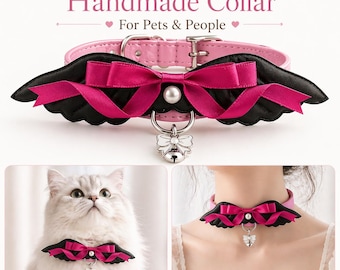 Handmade Collar for Pets & People, Angel Bow Choker, Cat Dog Human Matching Collar