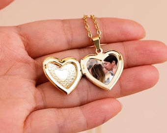 Collar con medallón de corazón con foto personalizado, colgante personalizado, joyería de acero inoxidable, regalo de cumpleaños para ella