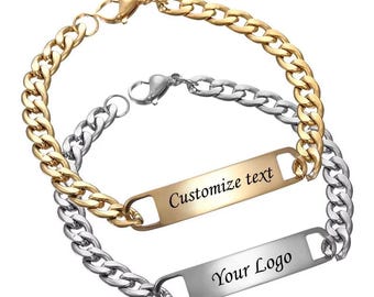 Custom Engraved Stainless Steel Bar Bracelet for Men, Personalized Name Jewelry