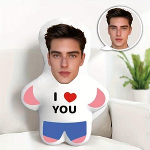 Customized I Love You Mini Plush Doll Photo Pillow Personalized Couple Cushion Soft Fiber Polyester Gift Anniversary Gift Birthday Gift