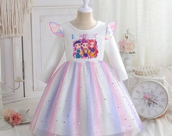 Custom K Pop Demon Hunter Dress, K Pop Demon Hunter Slayer Dress For Kids, Fantasy Girl Cosplay Dress, Demon Hunter Frok,Gift For K Pop Fans