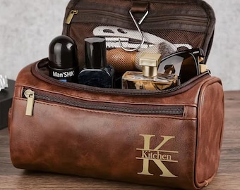 Neceser de piel personalizado, bolsa de aseo de viaje grabada