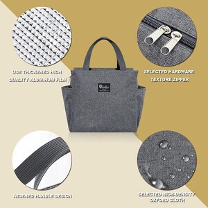 May include: Gray insulated lunch bag with a widened handle design and side pockets. Features include a high-density Oxford cloth exterior, a textured zipper, and a thickened aluminum film interior. The bag has the brand name "Gliaiks" on a small label.