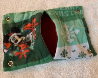Ready to Ship! 9"x13” Quilted Pocket Hammock for Pet Rats, Sugar Gliders - All Fleece Christmas Mickey Mouse with Plush Red Interior
