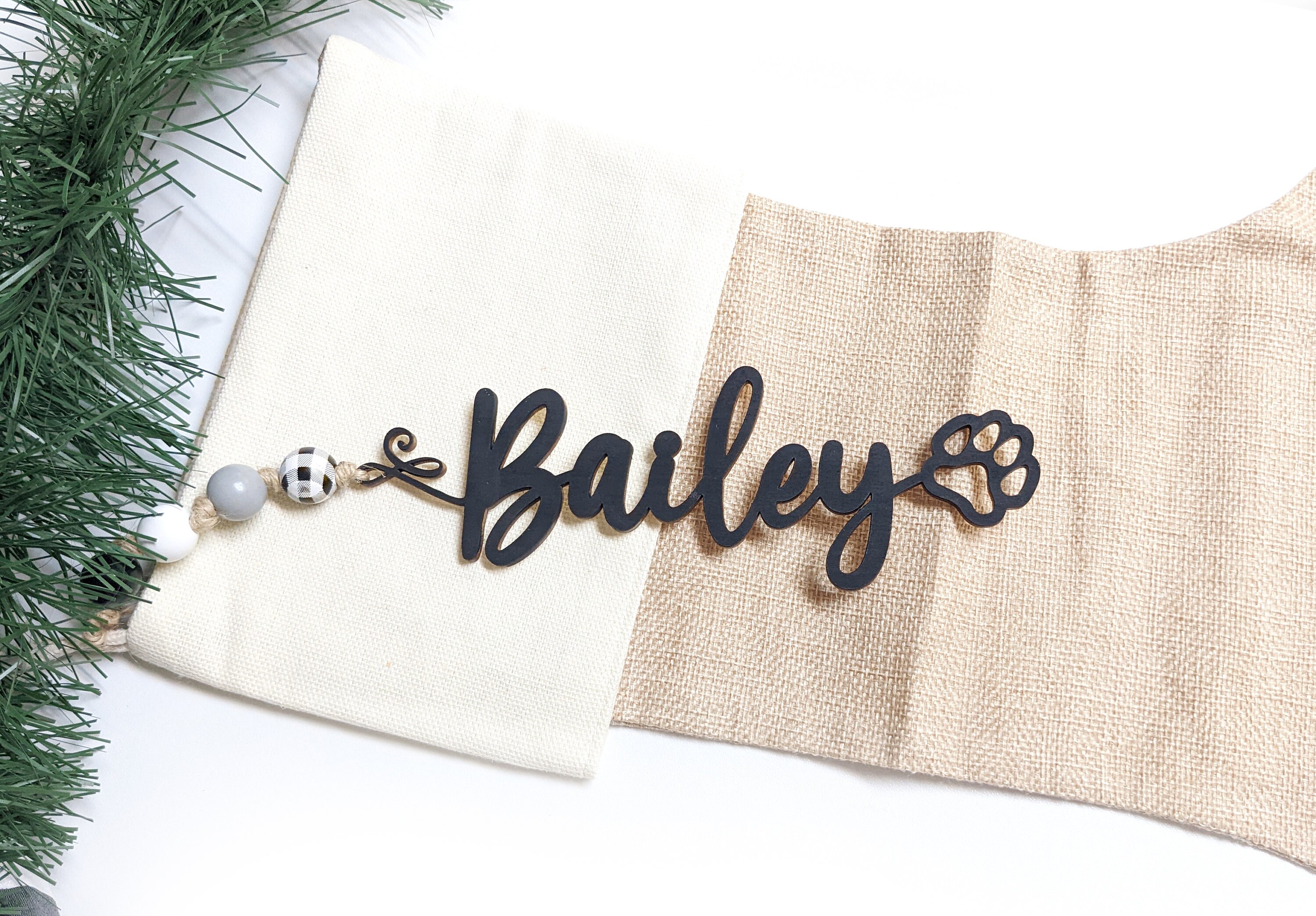 Personalized Christmas Stockings Wood Name Tags with Black Buffalo Pla –  PaisleyGroveGIFTS