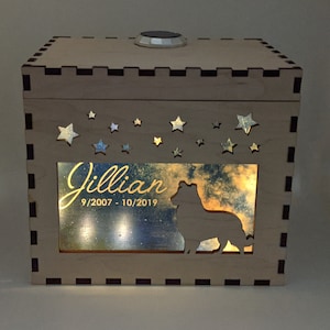 Lighted Pet Urn - Fairy light, battery or USB option, rainbow bridge, dog urn, pet urn, engraved urn, personalized urn, wood urn