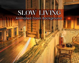 Cozy Rainy Night Animated Zoom Background, Vintage Shophouse (Digital Download)