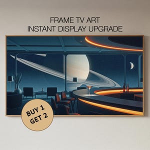 Space Bar Lounge Rahmen TV Kunst, Retro Sci-Fi Saturn Ansicht, Ambient Display Digital Download