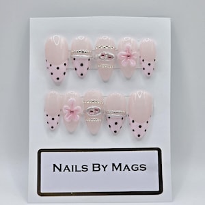 Pink Coquette Press On Nails | 3D Flower Nails | Polka Dot Press Ons | Balletcore Nails | Luxury Handmade Reusable Nails