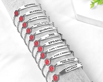 Adjustable Stainless Steel Emergency Medical Alert ID Bracelet, Type 1 & Type 2 Diabetes  Wristband