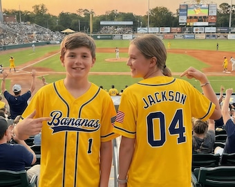 Custom Baseball Jersey, Stitched/Printed Name Logo Personalized Bananas shirt Birthday gift for kids