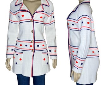 Vintage Ivory Preppy Tweed Retro Glam Grandma Core Light Academia Knot Cardigan