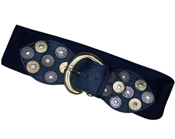 Vintage 80s Avant Garde Black Multi Metal Disc Belt Western Boho Country (S/M)