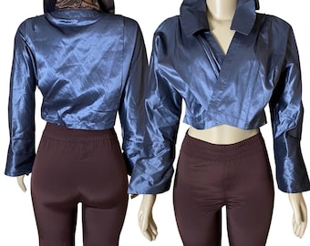 Vintage 90s Dianaira Brown & Blue Set w/ Crop Bolero Ruffle Jacket (M)