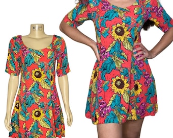 Passports of Pier 1 Imports Vintage 90s Floral Sunflower Print midi Sundress (M) Cottage Core