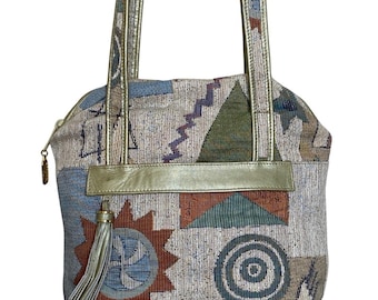 Vintage 90's Southwestern Country Boho Chic Aztec Tweed Memphis Crossbody Bag
