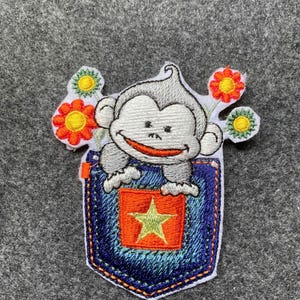 Urocza haftowana naszywka z kieszonką małpki, naszywka do prasowania z motywem zwierzątek Kawaii, aplikacja do przyszycia z motywem małpki na kurtkę, plecak, dżinsy, prezent
