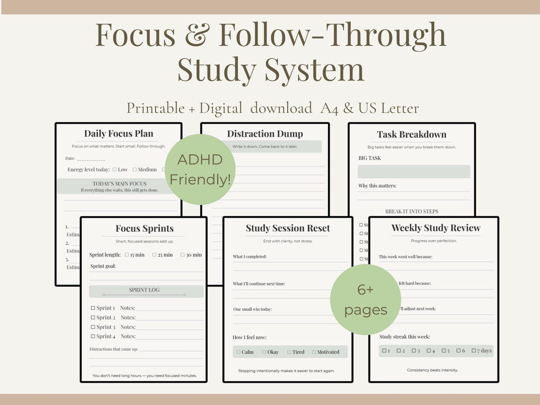 Focus & Follow-through Study System | Student Planner PDF | Digital ...