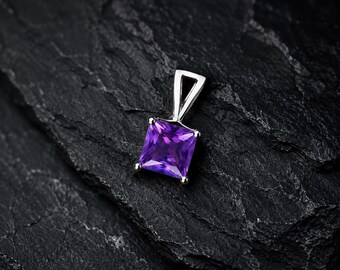 Prinsessslipad ametisthänge 925 sterlingsilverhalsband, lila ädelstenshänge, elegant vardagssmycke, present till henne minimalist