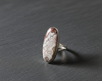 Crazy Lace Agate Oval Ring | 925 Sterling Silver Handmade Ring | Natural Gemstone Statement Ring | Boho Silver Jewelry Gift for Her
