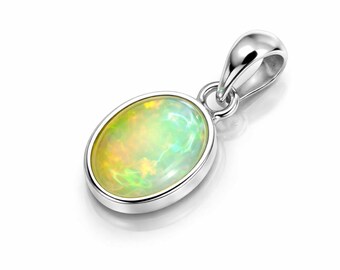 Ethiopian Welo Opal Pendant | Handmade Sterling Silver, Oval 10x14mm