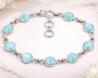 Larimar Bracelet | Handmade 925 Sterling Silver, Blue Gemstone
