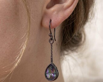 Magiska mystiska topasörhängen päron droppformade örhängen i 925 sterlingsilver droppformade smycken jubileumspresent för kvinnor