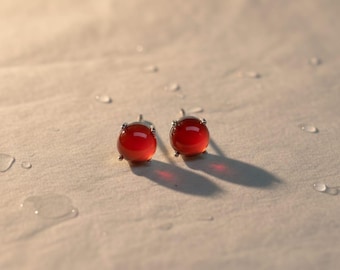 Örhängen med naturlig röd karneol | Handgjorda örhängen i 925 sterlingsilver | Minimalistiska ädelstenssmycken, present till henne