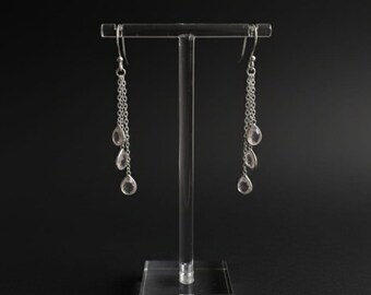 5 x 7 mm hängande örhängen i rosenkvarts med ädelsten | Handgjorda kedjeörhängen i 925 sterlingsilver | Örhängen med rosa kristaller | Present till henne