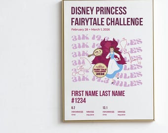 Póster del reto de cuentos de hadas de las princesas Disney / Póster de Run Disney / Regalo para corredores / Descarga digital