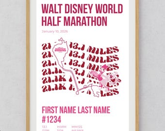 Arte de media maratón de Disney / Póster de Run Disney / Impresión de fin de semana de maratón de Disney / Regalo para corredores / Recuerdo personalizado de la carrera / Descarga digital