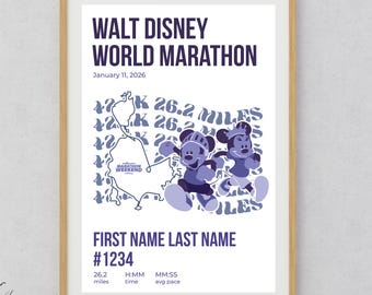 Arte de maratón de Disney / Póster de Run Disney / Impresión de fin de semana de maratón de Disney / Regalo para corredores / Recuerdo personalizado de la carrera / Descarga digital