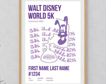 Arte de Disney 5K / Póster de Run Disney / Impresión de fin de semana de maratón de Disney / Regalo para corredores / Recuerdo personalizado de la carrera / Descarga digital