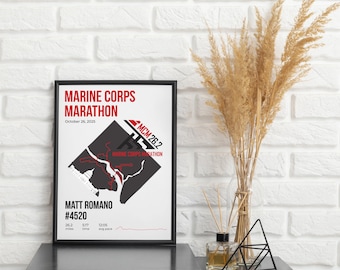 Mapa personalizado del Maratón del Cuerpo de Marines / Impresión personalizada con nombre, dorsal, ritmo y tiempo / Descarga digital