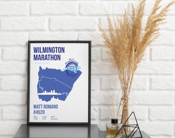 Wilmington Marathon Custom Map Poster | Personalized Print with Name Bib Pace & Time | Digital Download